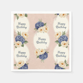 Guardanapo De Papel Feliz Aniversário, Hydrangeas e Peonias