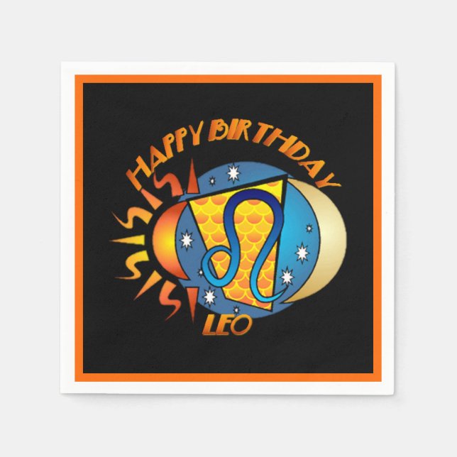 Guardanapo De Papel Feliz Aniversário Leo Zodiac Nascimento Sinal Napk (Frente)