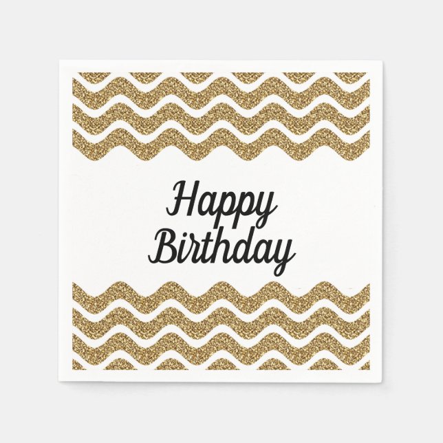 Guardanapo De Papel Feliz Aniversário Letra Elegante Dourado Brilho (Frente)