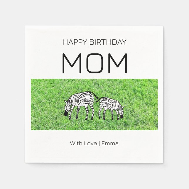Guardanapo De Papel Feliz Aniversário Mãe, Zebras Felizes e Bonitas (Frente)