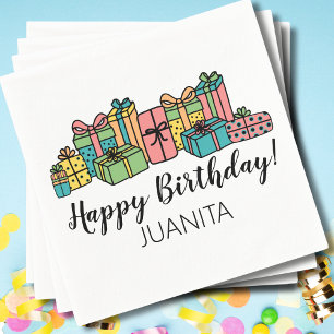 Guardanapo De Papel Feliz Aniversário Moderno Colorido Qualquer Idade