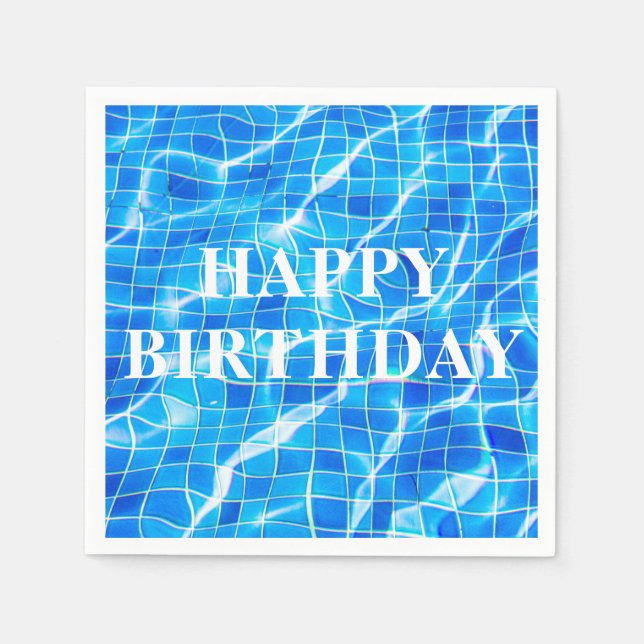 Guardanapo De Papel Feliz Aniversário Nadando Piscina Azul Aquático (Frente)
