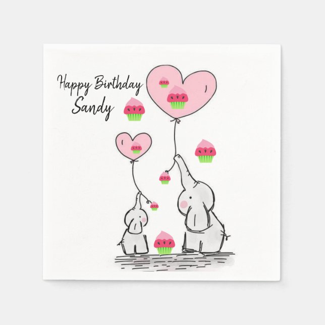 Guardanapo De Papel Feliz Aniversário, Napkins, Elefante (Frente)