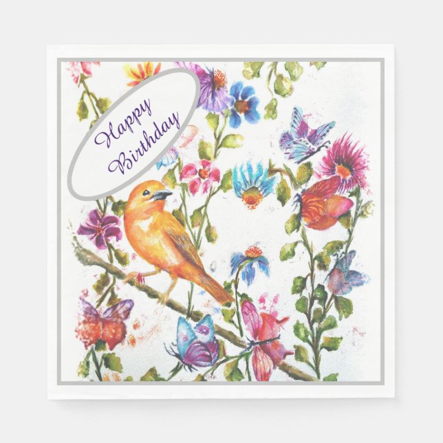 Guardanapo De Papel Feliz Aniversário Pássaro Amarelo (Frente)
