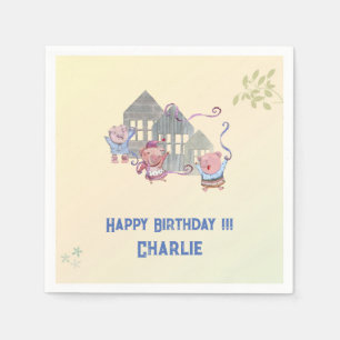 Guardanapo De Papel Feliz Aniversário Personalizado Três Pequenos Porc