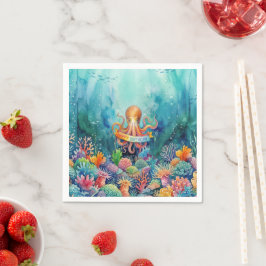 Guardanapo De Papel Feliz Aniversário Polvo Oceano Vida Marinha Água P