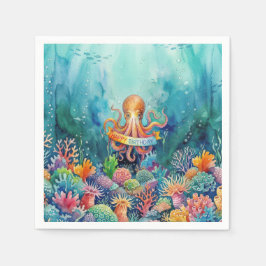 Guardanapo De Papel Feliz Aniversário Polvo Oceano Vida Marinha Água P