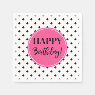Guardanapo De Papel Feliz Aniversário Pontos Brancos Pretos Cor-de-Ros