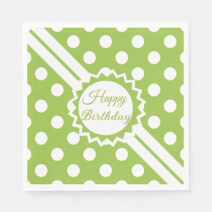 Guardanapo De Papel Feliz Aniversário Pontos Polka Verde E Branco