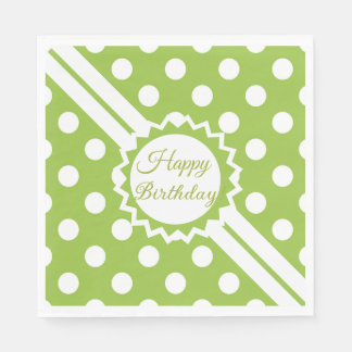 Guardanapo De Papel Feliz Aniversário Pontos Polka Verde E Branco