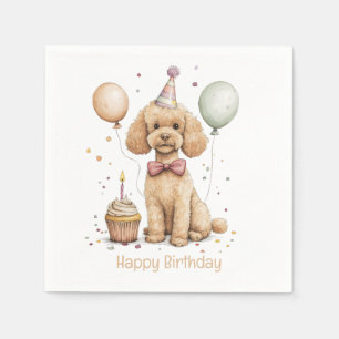 Guardanapo De Papel Feliz Aniversário Poodle Standard Cachorro