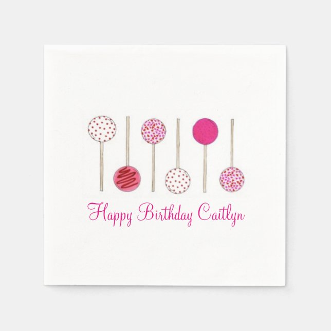 Guardanapo De Papel Feliz aniversário Pop de Bolo de Fosco Rosa (Frente)