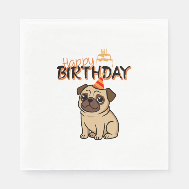 GUARDANAPO DE PAPEL FELIZ ANIVERSÁRIO PUG (Frente)