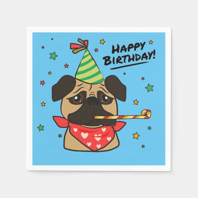 Guardanapo De Papel Feliz Aniversário Pug Boy (Frente)