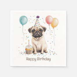 Guardanapo De Papel Feliz Aniversário Pug Cachorro