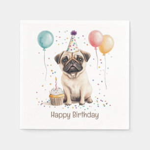 Guardanapo De Papel Feliz Aniversário Pug Cachorro