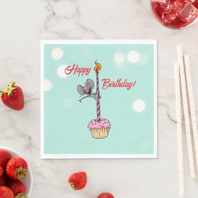 Guardanapo De Papel Feliz Aniversário Rato com Cupcake e Vela (Insitu)