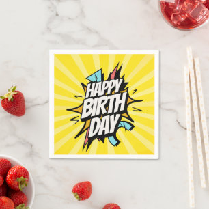 Guardanapo De Papel Feliz Aniversário Retrô de HQ!