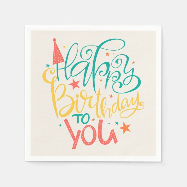 Guardanapo De Papel Feliz aniversário Retro Design Napkins (Frente)