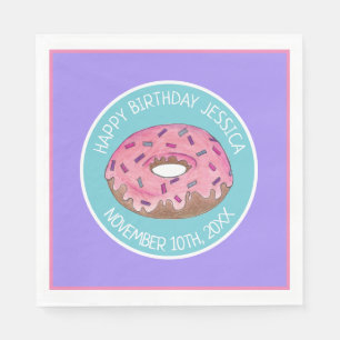Guardanapo De Papel Feliz Aniversário, Rosquinha Cor-de-Rosa, Papel pa