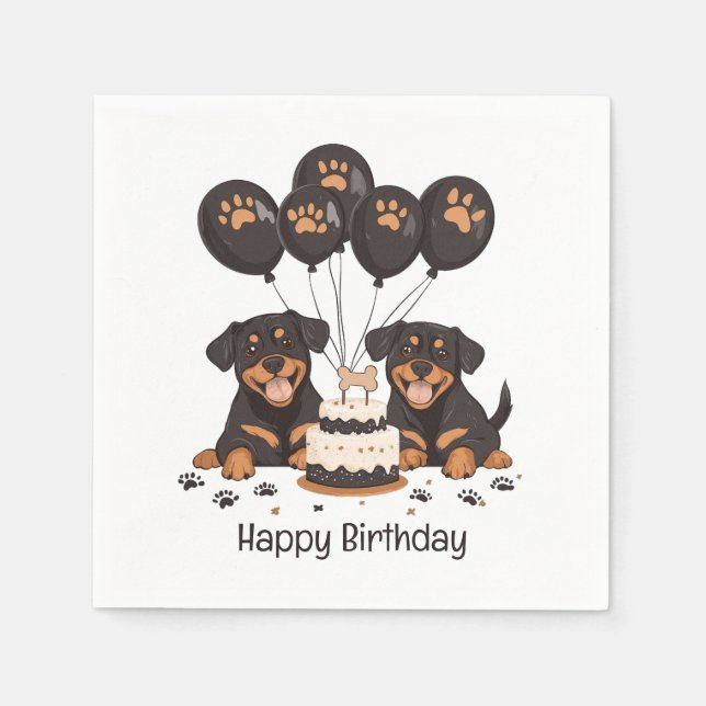 Guardanapo De Papel Feliz Aniversário Rottweiler Cães (Frente)