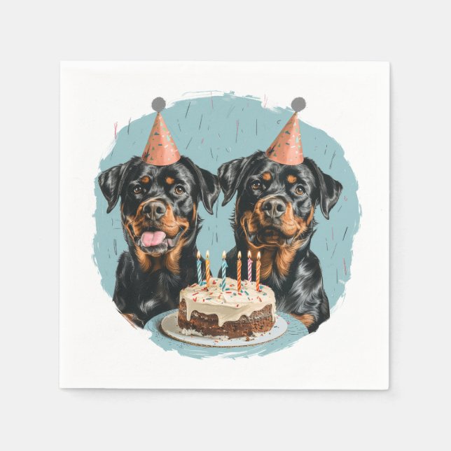 Guardanapo De Papel Feliz Aniversário Rottweiler Cães (Frente)