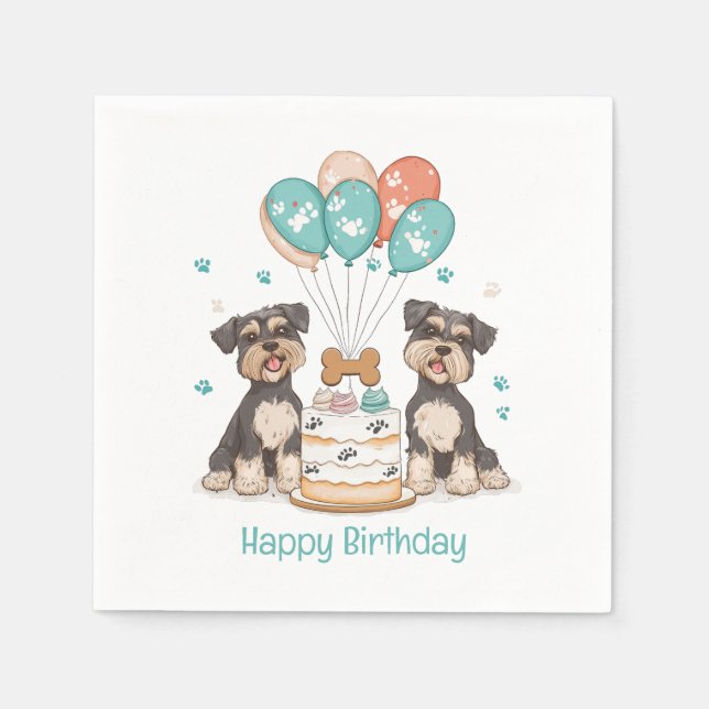 Guardanapo De Papel Feliz Aniversário Schnauzer Cães (Frente)
