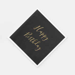 Guardanapo De Papel Feliz Aniversário Texto Amarelo Dourado Preto Pers