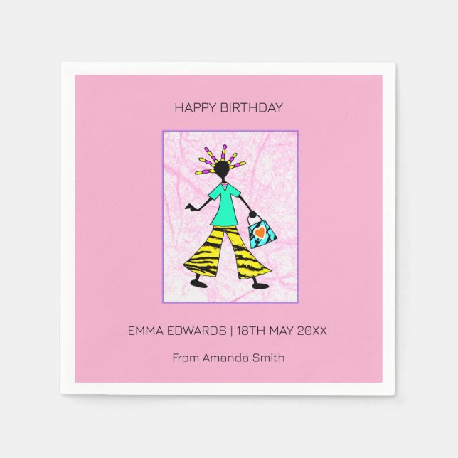 Guardanapo De Papel Feliz aniversário, Trendy e Mulher Elegante (Frente)