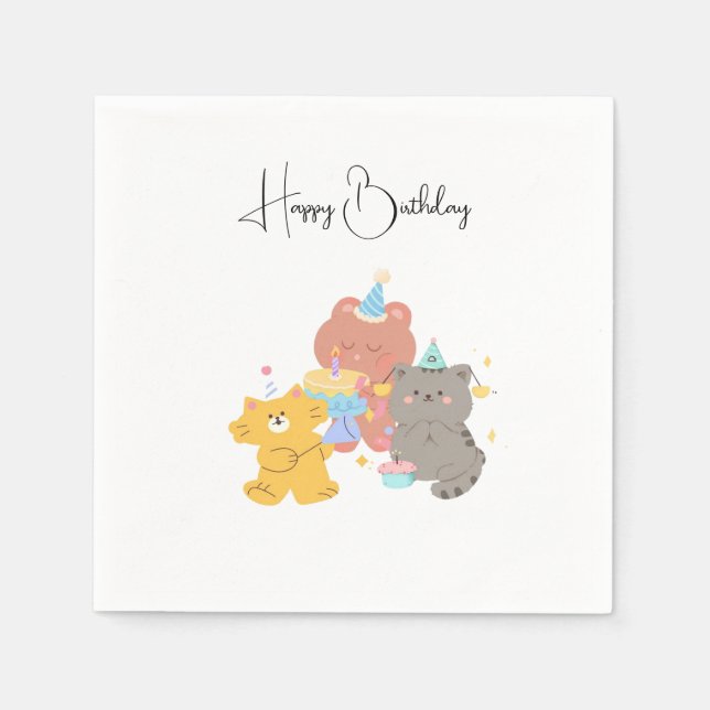 Guardanapo De Papel Feliz Aniversário Ursinhos de Pelúcia (Frente)