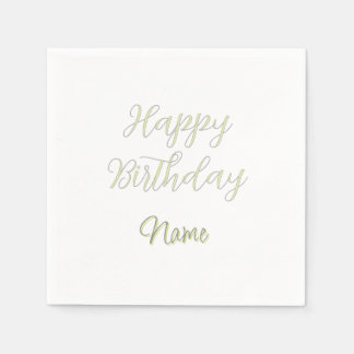 Guardanapo De Papel Feliz aniversário verde cinza pastel nome data mod