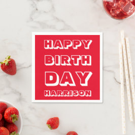 Guardanapo De Papel Feliz Aniversário Vermelho, nome personalizado mod