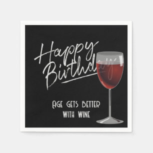Guardanapo De Papel Feliz Aniversário, Vinho Vermelho De Preto