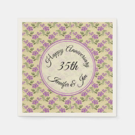 Guardanapo De Papel Feliz aniversário Violações Roxas em Amarelo Pálid