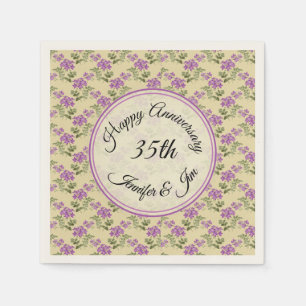 Guardanapo De Papel Feliz aniversário Violações Roxas em Amarelo Pálid