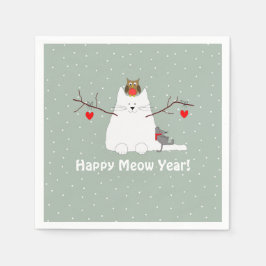 Guardanapo De Papel "Feliz Ano de Meow!" Snowcat