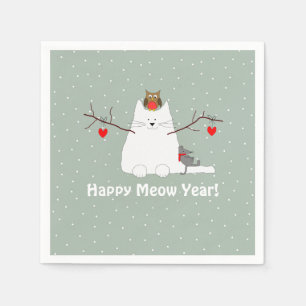 Guardanapo De Papel "Feliz Ano de Meow!" Snowcat