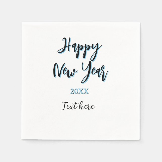 Guardanapo De Papel Feliz ano novo azul preto negrito ano simples na m (Frente)