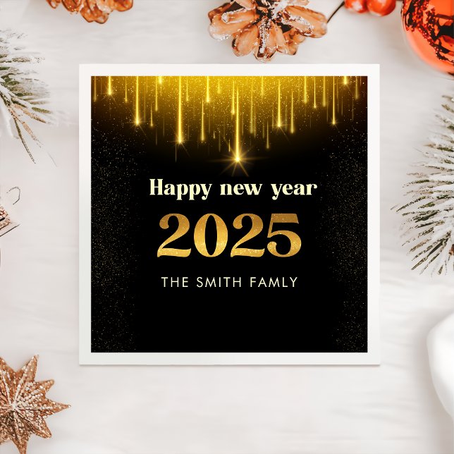 Guardanapo De Papel Feliz ano novo brilhante Dourado preto 2025 Nápole (Criador carregado)