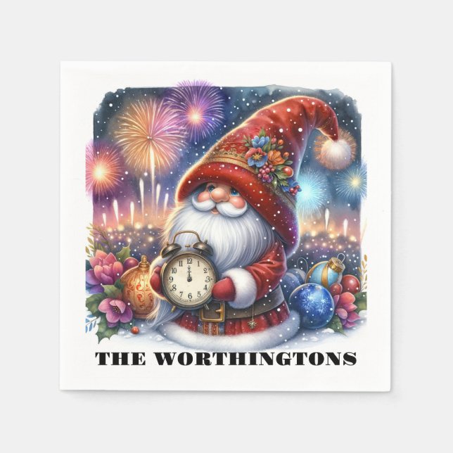 Guardanapo De Papel Feliz ano novo Gnome Napkins (Frente)