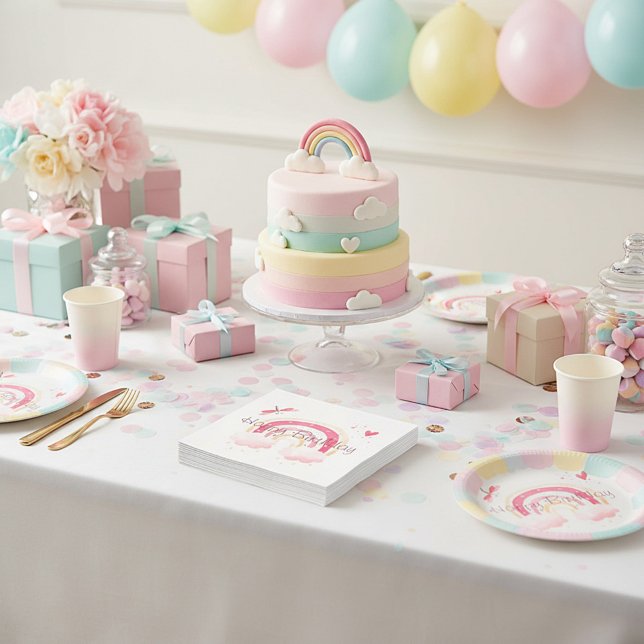 Guardanapo De Papel Feliz arco-íris rosa de aniversário (Criador carregado)