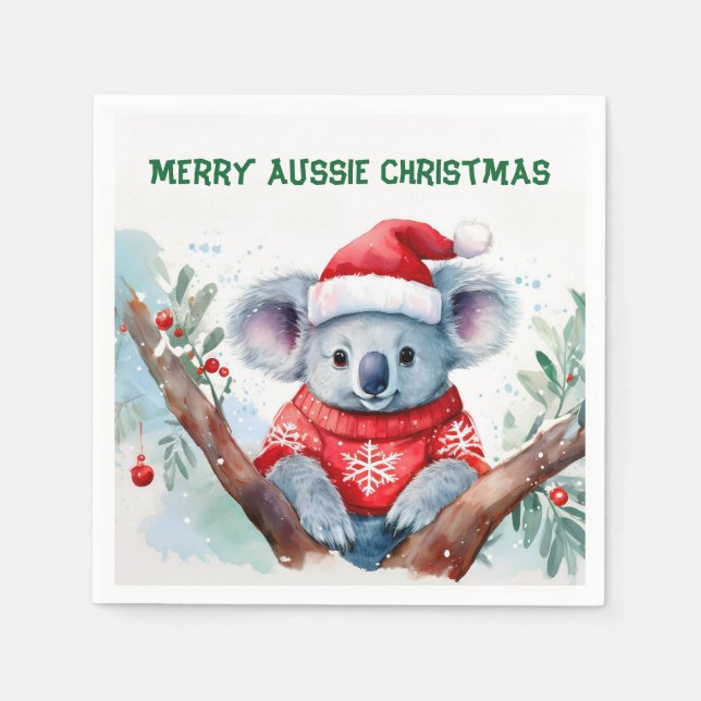 Guardanapo De Papel Feliz Aussie Christmas Koala (Frente)