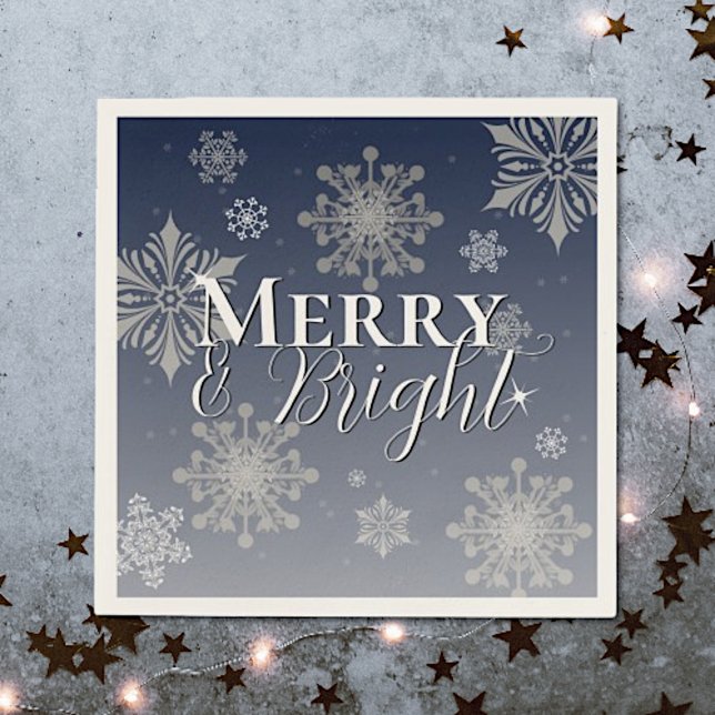 Guardanapo De Papel Feliz azul e flocos de neve brilhantes Natal (Blue Merry and Bright Snowflakes Christmas Napkins)