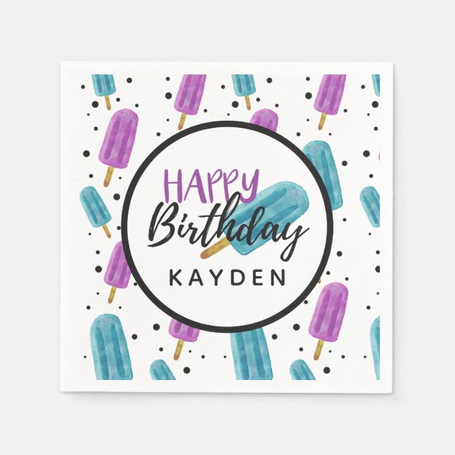 Guardanapo De Papel Feliz Bolo de Pop de Festa de Gelo de Aniversário  (Frente)