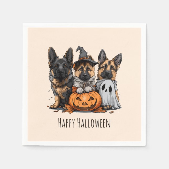 Guardanapo De Papel Feliz Cachorros German shepherd de Halloween (Frente)