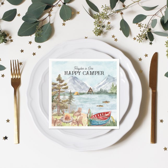 Guardanapo De Papel Feliz Camper | Festa de aniversário de campismo (Criador carregado)