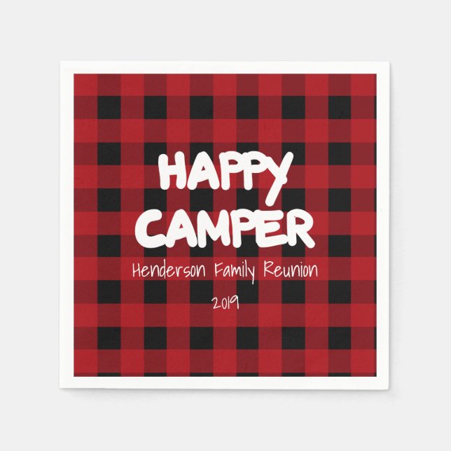 Guardanapo De Papel Feliz Camper Red e Black Buffalo Xadrez (Frente)