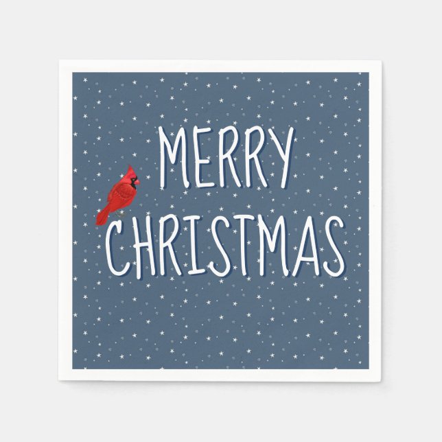 Guardanapo De Papel Feliz Cardeal De Natal Em Estrelas (Frente)