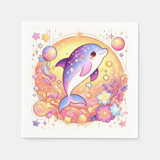 Guardanapo De Papel Feliz Chá de fraldas simples de golfinhos (Frente)