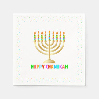Guardanapo De Papel Feliz Chanuka Colorful Menorah Napkins